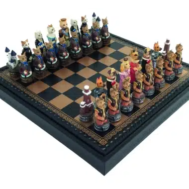 Hunde- und Katzenset Schachbrett aus Kunstleder und Schachspiel aus Harz