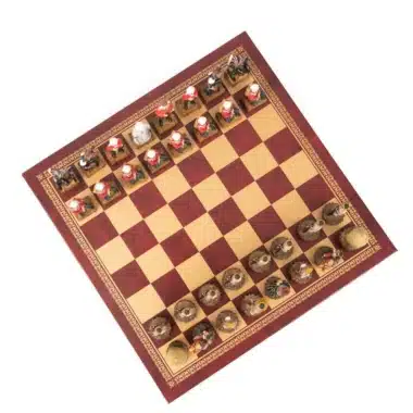Alternative view of Anglo-Zouloue Kriegsset Rotes Kunstlederschachbrett und handbemaltes Schachspiel aus Harz