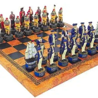 Set "Piraten" Schachbrett aus Kunstleder und Schachspiel aus Harz