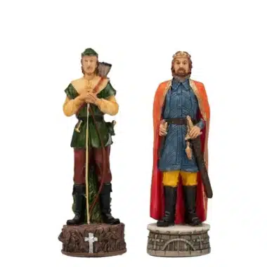 Robin Hood II Set Handbemaltes Schachbrett aus Ahorn- und Heidekrautholz & Schachspiel aus Harz – Bild 14