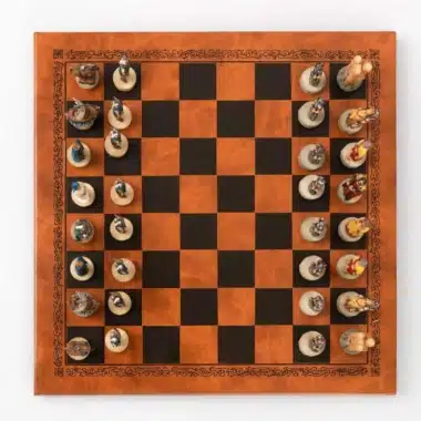 Alternative view of Set Trojanischer Krieg Schachbrett aus Kunstleder und handbemaltes Schachspiel aus Harz
