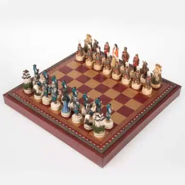 Samurai Schachbrett Set Kunstleder Aufbewahrungsbox und handbemaltes Schachspiel aus Harz