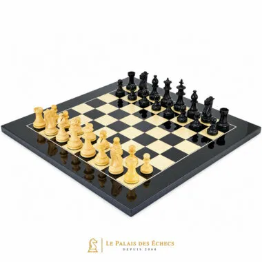 Komplettes Schachset Fleur Noire mit Ahorn-Schachbrett und Buchsbaumfiguren