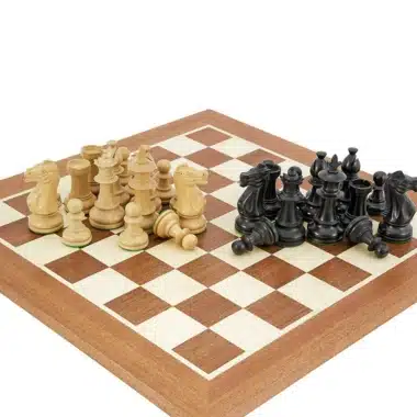 Set Fleur Royale Schachbrett aus Mahagoni und Ahorn, Schachspiel aus Ebonisiertem Buchsbaum – Bild 4