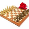 Jacob Knight"-Set Schachbrett aus Ahorn- und Mahagoniholz, Schachspiel aus vergoldetem Rosenholz und Buchsbaumholz & Aufbewahrungsbeutel