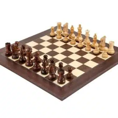 Set French Knight III Schachbrett aus Rosen- und Ahornholz & Schachfiguren aus Rosenholz