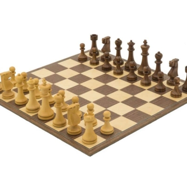 Gründer-Set Faltbares Schachbrett aus Nussbaum und Ahorn & Schachspiel aus Gold-Rosenholz