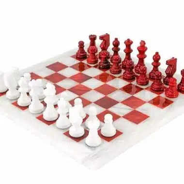 Set "Rot und Weiß" Schachbrett und Schachspiel aus Alabaster von Volterra