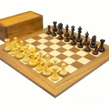 Sheffield I Set Schachbrett aus Nussbaum, Schachspiel aus Rosenholz & Aufbewahrungsbox aus goldenem Rosenholz