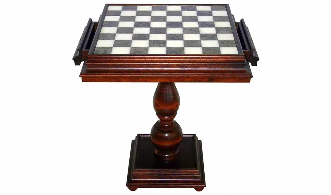 Luxustisch mit Schachbrett und Aufbewahrungsschublade aus Buchenholz und Spielbrett aus Carrara-Marmor und toskanischem Alabaster – Bild 3