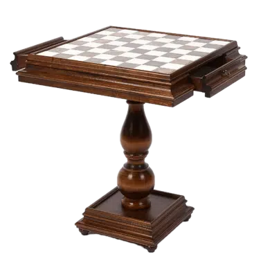 Alternative view of Luxustisch Schachbrett und Aufbewahrungsschublade aus Buchenholz und Spielbrett aus Carrara-Marmor und toskanischem Alabaster