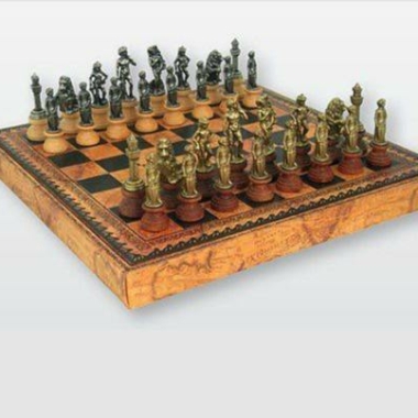 Florentine II Set Schachbrett aus Kunstleder & Schachspiel aus Massivholz und Metall