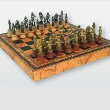 Florentine II Set Schachbrett aus Kunstleder & Schachspiel aus Massivholz und Metall
