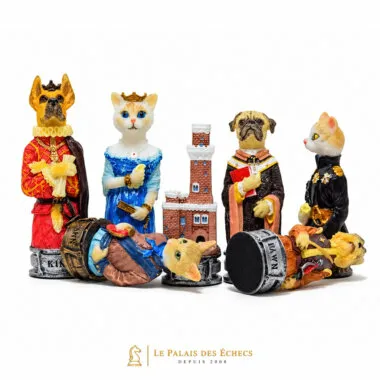 Schachspiel aus Kunstharz "Hunde vs. Katzen".
