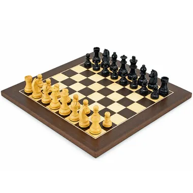 Set "Classic Wenge" Schachbrett aus Wenge und Ahorn & Schachspiel aus ebonisiertem Buchsbaumholz