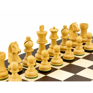 Set "Classic Wenge" Schachbrett aus Wenge und Ahorn & Schachspiel aus ebonisiertem Buchsbaumholz