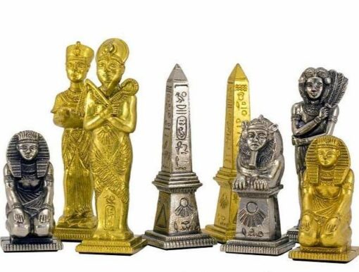 Set "Egypte" Schachbrett aus Ahornholz & Schachspiel aus Massivmetall