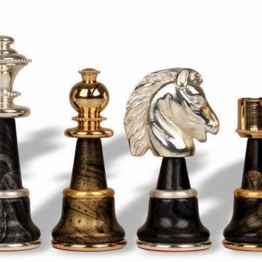 Alternative view of Schachspiel aus massivem Holz und Messing, vergoldet und versilbert, Staunton Fantasy XL