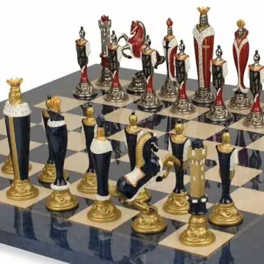 Alternative view of Hochwertiges Renaissance-Set Blau lackiertes Ahornholzschachbrett & handbemaltes Metallschachspiel