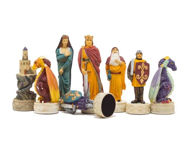 Medieval VII Schachset aus Rosenholz mit Aufbewahrungsschublade & handbemaltem Schachspiel aus Harz – Bild 2