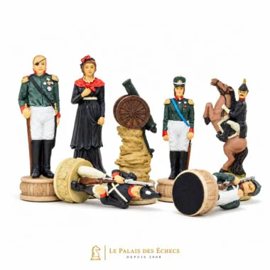 Schachfiguren Napoléon Russlandfeldzug, Reiter, Kanone und detaillierte Offiziere