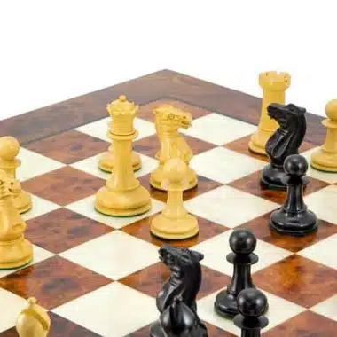 Elite Set Schachbrett aus Ulmen- und Heideholz lackiert & Schachspiel aus Ebenholz – Bild 4