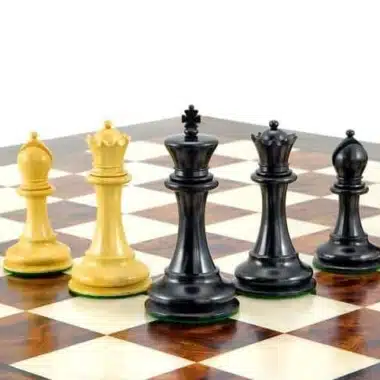 Elite Set Schachbrett aus Ulmen- und Heideholz lackiert & Schachspiel aus Ebenholz – Bild 6