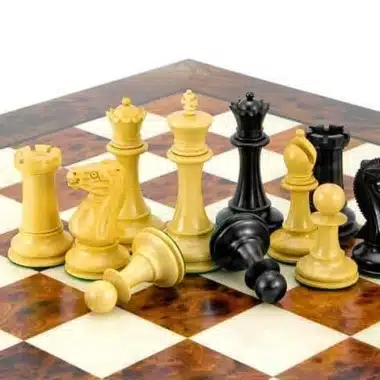Elite Set Schachbrett aus Ulmen- und Heideholz lackiert & Schachspiel aus Ebenholz – Bild 5
