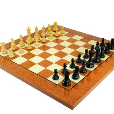 Alternative view of Luxus-Schachset Cheltenham Schachbrett aus Ulmenholz und Ahornwurzel lackiert & Schachspiel aus Ebenholz