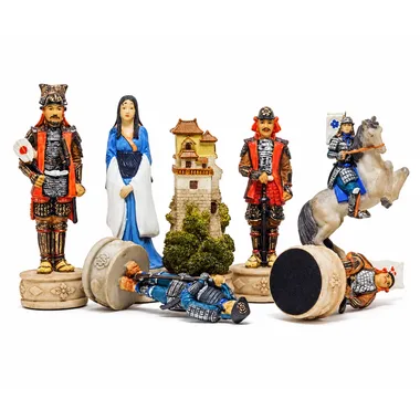 Handbemaltes Schachspiel "Samurai" aus Harz