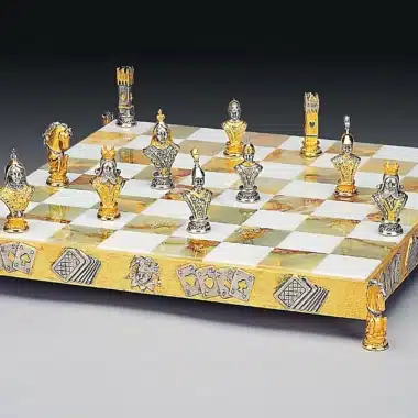 Poker Set I Schachbrett und Schachspiel aus Bronze, Onyx und 24 Karat Gold