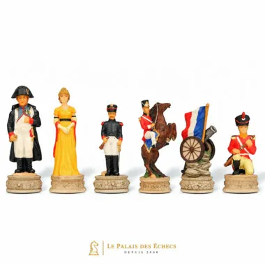 Schachfiguren Schlacht von Waterloo, Dame im gelben Kleid und englische Soldaten