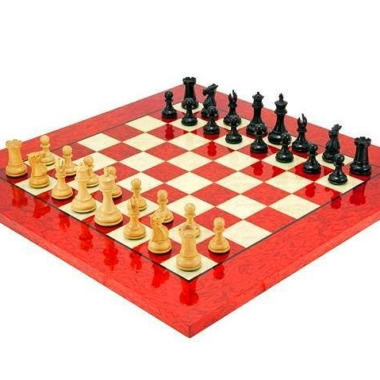 Windsor II Set Schachbrett aus rotem Ahornholz & Schachspiel aus Ebenholz und Buchsbaum