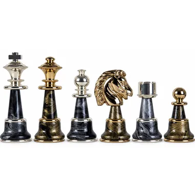 Staunton Fantasy XL Figuren, goldene und silberne Oberfläche, detaillierter Pferdekopf