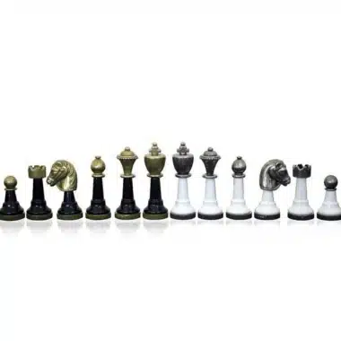 Vollständige Reihe der schwarzen und weißen Figuren mit goldenen und silbernen Details