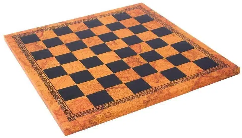 Braunes Schachbrett aus Kunstleder und Staunton Schachspiel aus Holz und Metall – Bild 13