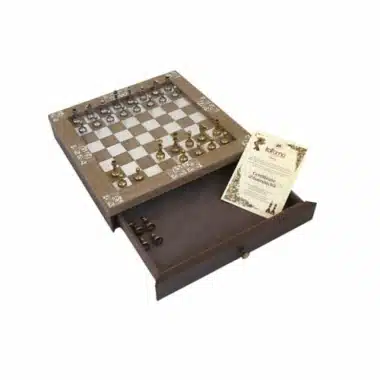 Alternative view of Arabesque Set Holzschachbrett mit Aufbewahrungsschublade und Metallschachspiel Staunton