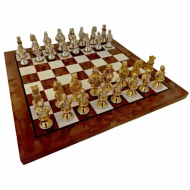 Ensemble Jeu d’Echecs Buste Médieval en Etain et Echiquier en Marbre