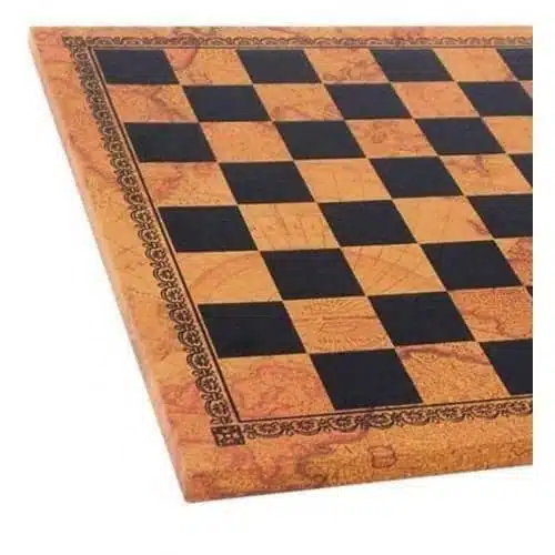 Braunes Schachbrett aus Kunstleder und Staunton Schachspiel aus Holz und Metall – Bild 11