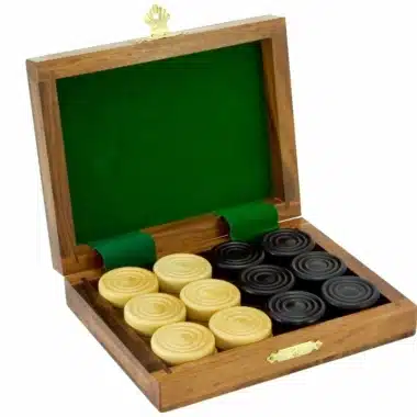 Damespiel in einer Schachtel aus Sheeshamholz und Buchsbaumholz