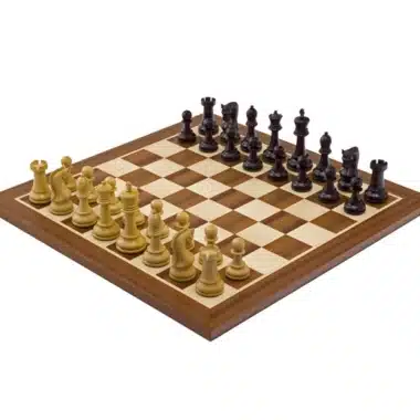 Leningrad-Set Schachbrett aus Mahagoniholz und Schachspiel aus ebonisiertem Buchsbaumholz