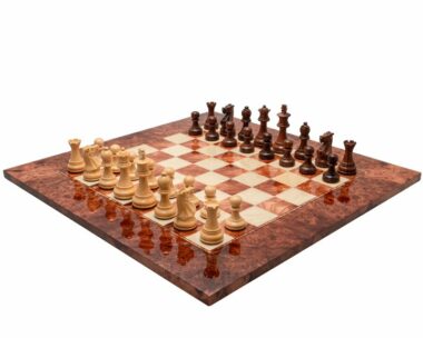 Modica de Luxe Italienisches Schachspiel - Schachbrett aus Ulmen- und Ahornholz & Figuren aus Buchsbaum- und Rosenholz