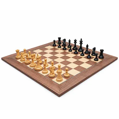 Schachspiel Rochester - Schachbrett aus Walnuss- und Ahornholz & Figuren aus Buchsbaum- und Ebenholz