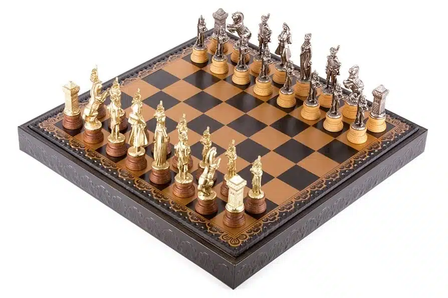 Figurinen Schachfiguren Napoleon und Schachbrett Schwarz mit Aufbewahrung