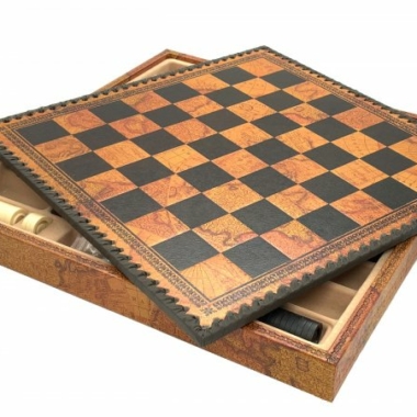 Flowered Chess Set - Schachbrett - Backgammon und Damespiel aus Kunstleder mit Aufbewahrung & Holz- und Metallteilen