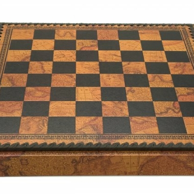 Flowered Chess Set - Schachbrett - Backgammon und Damespiel aus Kunstleder mit Aufbewahrung & Holz- und Metallteilen