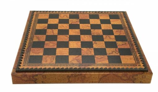 Flowered Chess Set - Schachbrett - Backgammon und Damespiel aus Kunstleder mit Aufbewahrung & Holz- und Metallteilen