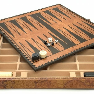 Flowered Schachspiel - Schachbrett - Backgammon und Damespiel aus Kunstleder mit Aufbewahrung & Holz- und Metallteilen