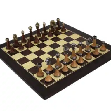 Schachspiel aus Holz und Metall Staunton und Schachbrett aus dunklem Holz