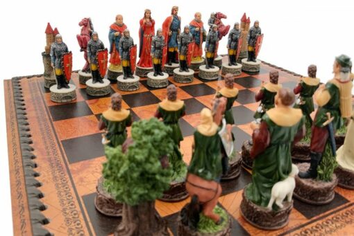 Robin Hood Schachspiel - Schachbrett - Backgammon und Damespiel aus Kunstleder mit Aufbewahrung & Harzteilen